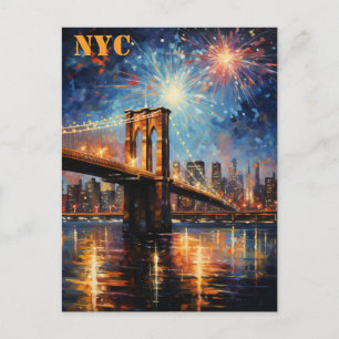 Brooklyn Bridge New York City Vuurwerkreizen Briefkaart