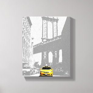 Brooklyn Bridge New York City Yellow Taxi Nyc Canvas Afdruk