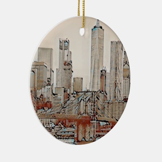 Brooklyn Bridge, New York Keramisch Ornament (Rechts)