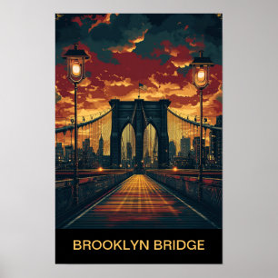 Brooklyn Bridge New York USA Vintage Reizen Poster