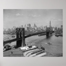 Brooklyn Bridge & New Yorkse skyline, 1920. Antiek Poster