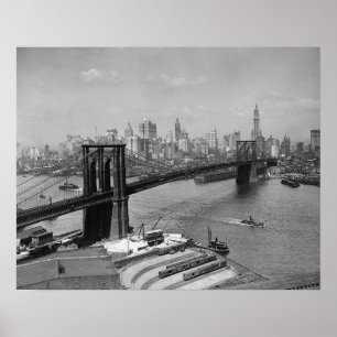 Brooklyn Bridge & New Yorkse skyline, 1920. Antiek Poster