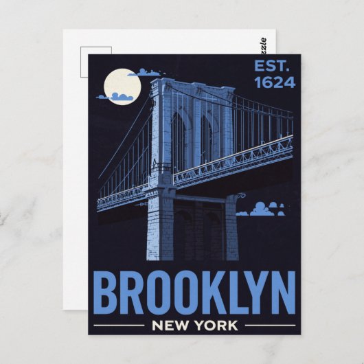 Brooklyn Bridge Night Retro Travel Briefkaart (Voorkant / Achterkant)
