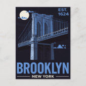 Brooklyn Bridge Night Retro Travel Briefkaart (Voorkant)