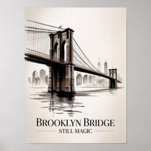 Brooklyn Bridge Nog Steeds Magie Sepia Inkt Poster