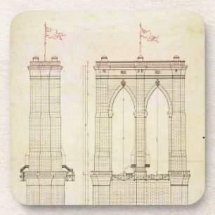 Brooklyn Bridge NYC architectuur blauwdruk vintage Bier Onderzetter
