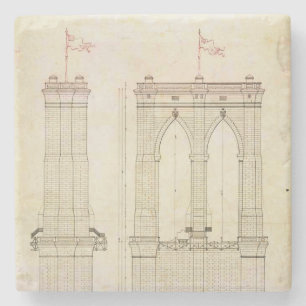 Brooklyn Bridge NYC architectuur blauwdruk vintage Stenen Onderzetter