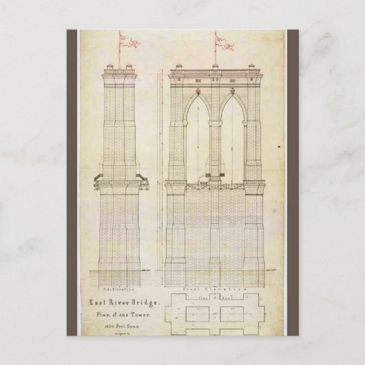 Brooklyn Bridge NYC-architectuurblauwdruk vintage Briefkaart (Voorkant)