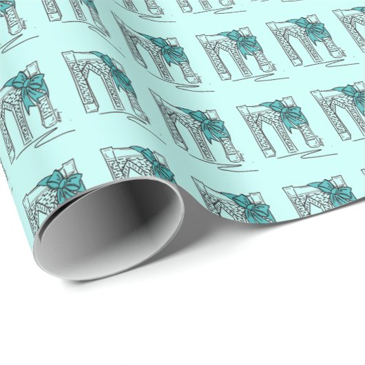 Brooklyn Bridge NYC Blue Kerstmis Hanukkah Cadeaupapier (Rol Hoek)