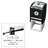 Brooklyn Bridge NYC Bruiloft Paar Save the Date Zelfinktende Stempel (In situ)