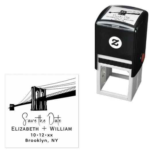 Brooklyn Bridge NYC Bruiloft Paar Save the Date Zelfinktende Stempel (In situ)