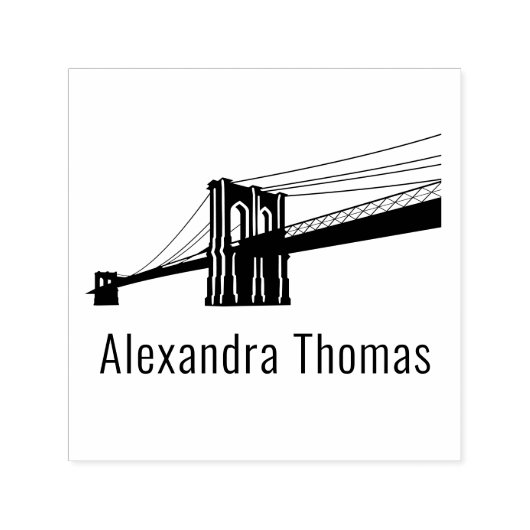 Brooklyn Bridge NYC Silhouet Naam Monogram Zelfinktende Stempel (Design)