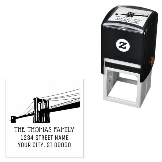 Brooklyn Bridge NYC Silhouette Naam Retouradres Zelfinktende Stempel (In situ)