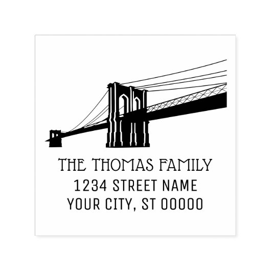 Brooklyn Bridge NYC Silhouette Naam Retouradres Zelfinktende Stempel (Design)