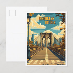 Brooklyn Bridge NYC Vintage Illustratie Reizen Briefkaart