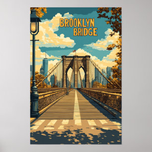 Brooklyn Bridge NYC Vintage Illustratie Reizen Poster