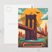 Brooklyn Bridge NYC Vintage Reis Briefkaart (Voorkant / Achterkant)
