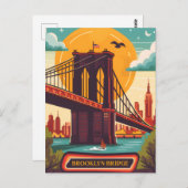 Brooklyn Bridge NYC Vintage Travel Briefkaart (Voorkant / Achterkant)