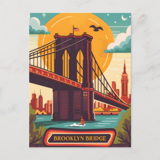 Brooklyn Bridge NYC Vintage Travel Briefkaart (Voorkant)