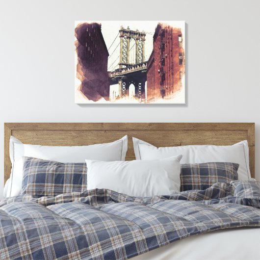 Brooklyn Bridge NYC Waterverf schilderCanvas Canvas Afdruk (Insitu (Slaapkamer))