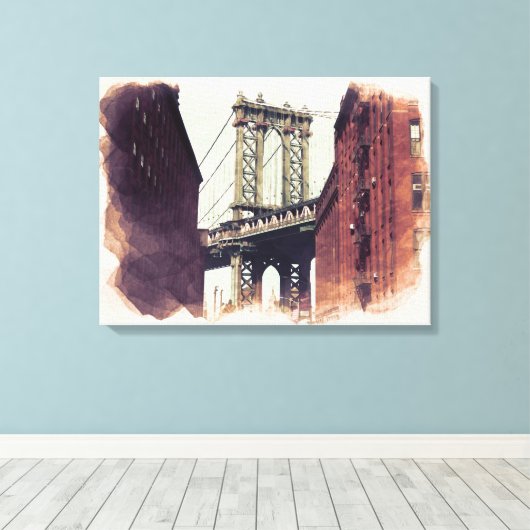 Brooklyn Bridge NYC Waterverf schilderCanvas Canvas Afdruk (Insitu (Houten vloer))