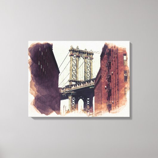 Brooklyn Bridge NYC Waterverf schilderCanvas Canvas Afdruk (Voorkant)