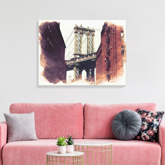 Brooklyn Bridge NYC Waterverf schilderCanvas Canvas Afdruk (Insitu (Woonkamer))