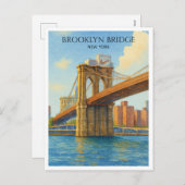 Brooklyn Bridge NYC Waterverf Travel Briefkaart (Voorkant / Achterkant)