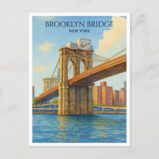 Brooklyn Bridge NYC Waterverf Travel Briefkaart (Voorkant)
