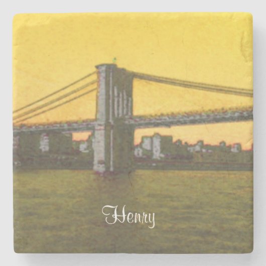 Brooklyn Bridge NYC Yellow 4Henry (Name) Stenen Onderzetter (Voorkant)