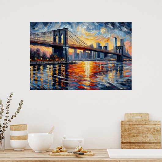 Brooklyn Bridge olieverfschilderij Poster (Keuken)