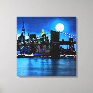 Brooklyn Bridge onder een volle maan Canvas Afdruk