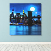 Brooklyn Bridge onder een volle maan Canvas Afdruk (Insitu (Houten vloer))