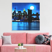 Brooklyn Bridge onder een volle maan Canvas Afdruk (Insitu (Woonkamer))