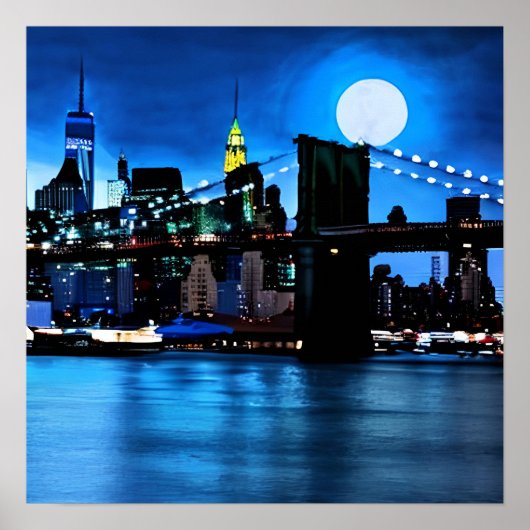 Brooklyn Bridge onder een volle maan Poster (Voorkant)