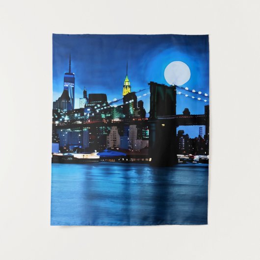 Brooklyn Bridge onder een volle maan Wandkleed (Voorkant)