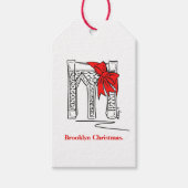 Brooklyn Bridge Red Bow Kerstmis NYC New York Cadeaulabel (Voorkant)