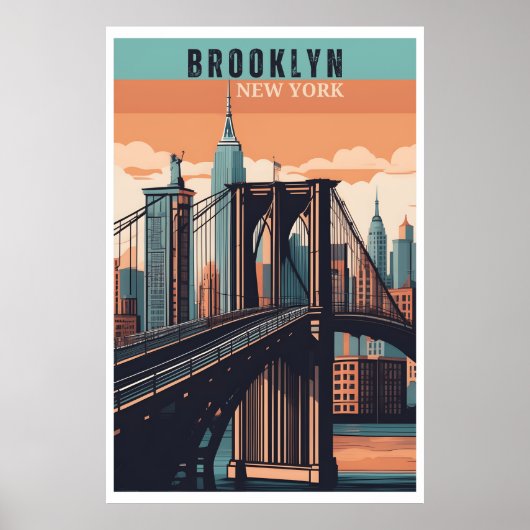 Brooklyn Bridge Retro New York Poster (Voorkant)