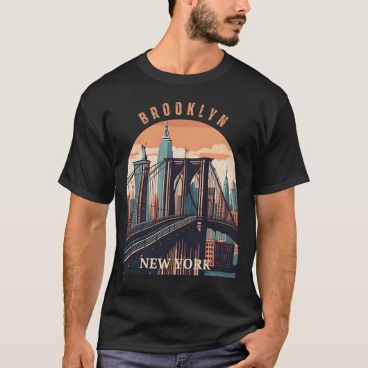 Brooklyn Bridge Retro New York T-shirt (Voorkant)