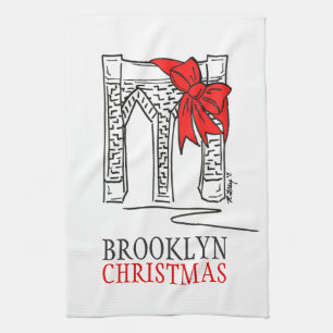 Brooklyn Bridge Rode strik New York City Kerstmis Theedoek