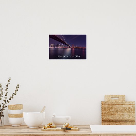 Brooklyn Bridge 's Nachts, East River, Manhattan Poster (Keuken)
