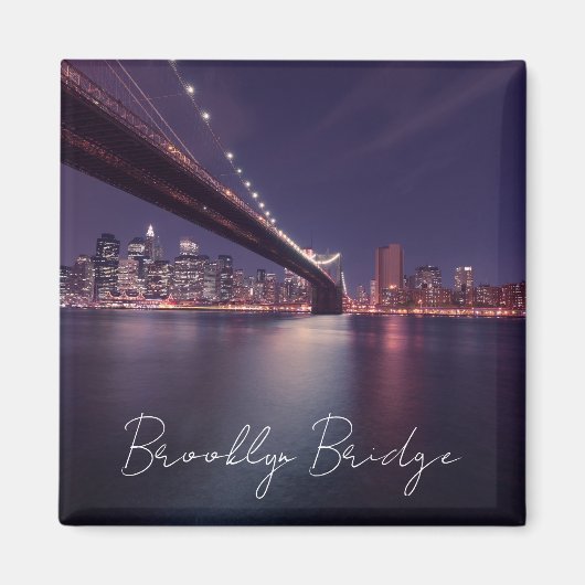 Brooklyn Bridge 's Nachts, Manhattan Lichten Magne Magneet (Voorkant)