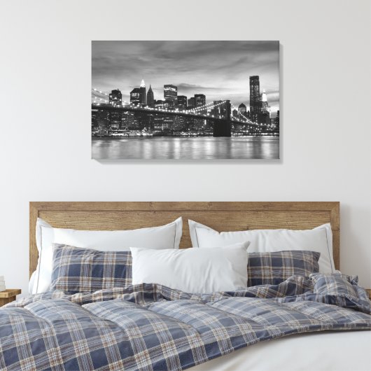 Brooklyn Bridge 's nachts, New York City Canvas Afdruk (Insitu (Slaapkamer))