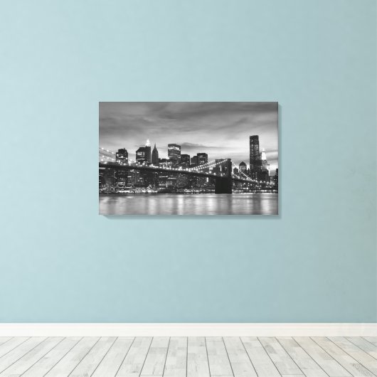 Brooklyn Bridge 's nachts, New York City Canvas Afdruk (Insitu (Houten vloer))