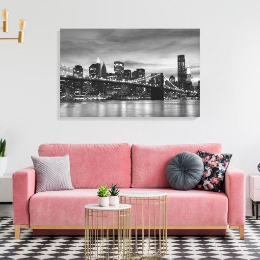 Brooklyn Bridge 's nachts, New York City Canvas Afdruk (Insitu (Woonkamer))
