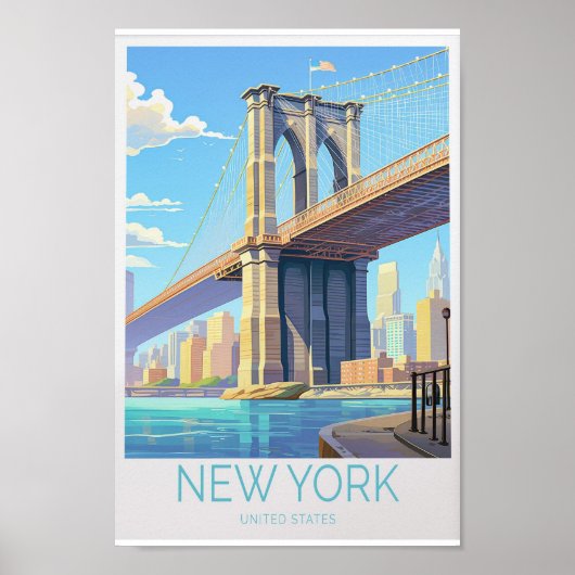 Brooklyn Bridge Travel Poster - New York Wall Art (Voorkant)