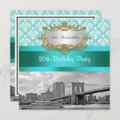 Brooklyn Bridge Turquoise Wat Damask Verjaardag Kaart (Voorkant / Achterkant)