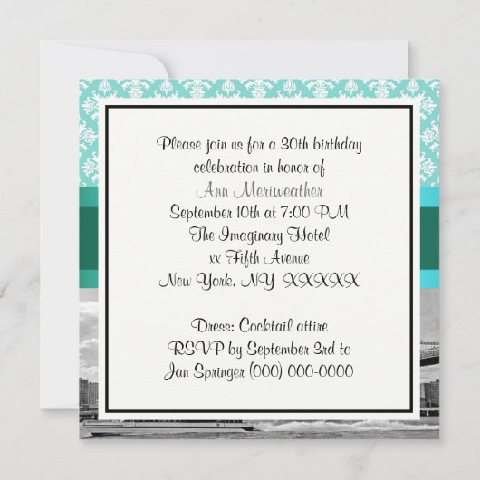 Brooklyn Bridge Turquoise Wat Damask Verjaardag Kaart (Achterkant)