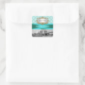 Brooklyn Bridge Turquoise Wat Damast Save Datum Vierkante Sticker (Tas)