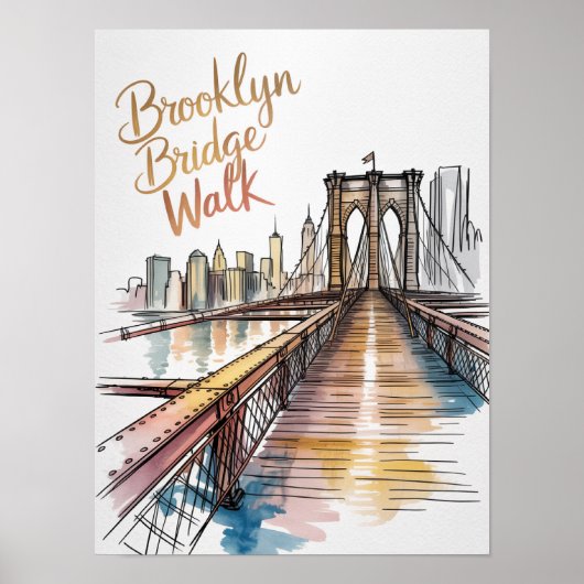 Brooklyn Bridge Wandel Ink En Aquarel Poster (Voorkant)
